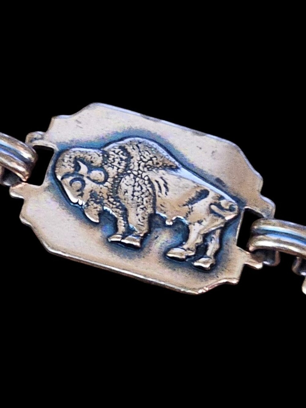 Vintage Copper Native American Theme Link Bracelet Buffalo Eagle Chief 7" - Picture 9 of 14